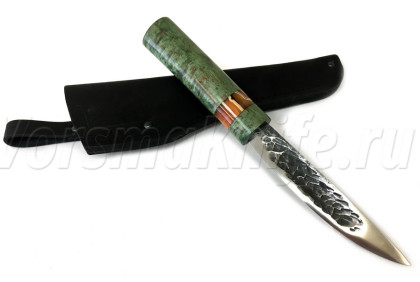 Нож Якут, Х12МФ, карельская береза, акрил зеленый